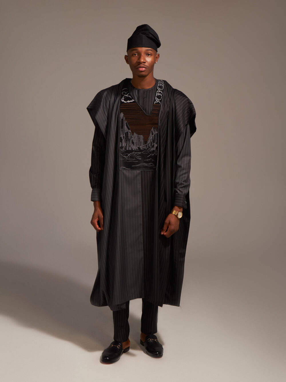 Black + Grey 'Okun' Agbada